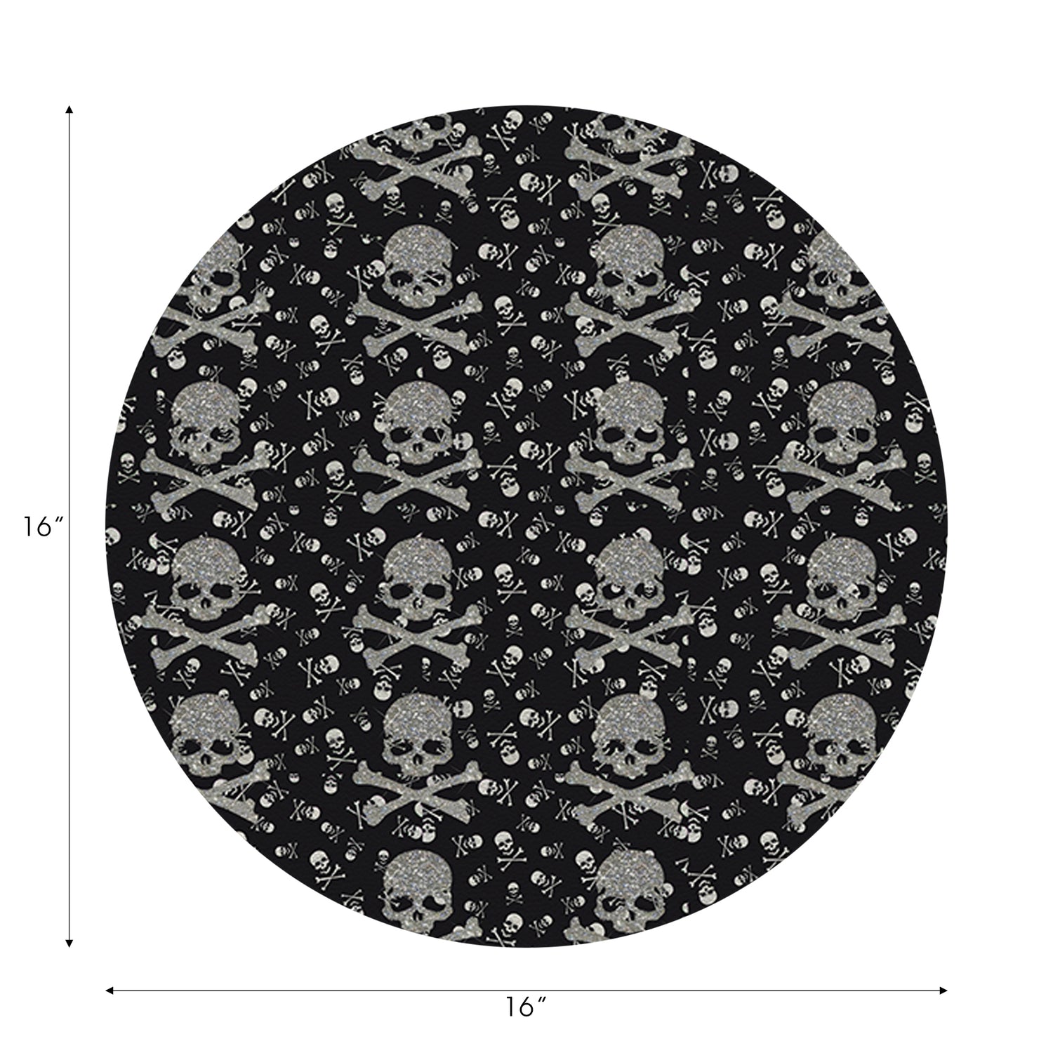 Crossbones Small Black Vegan Leather Round Pebble Placemat