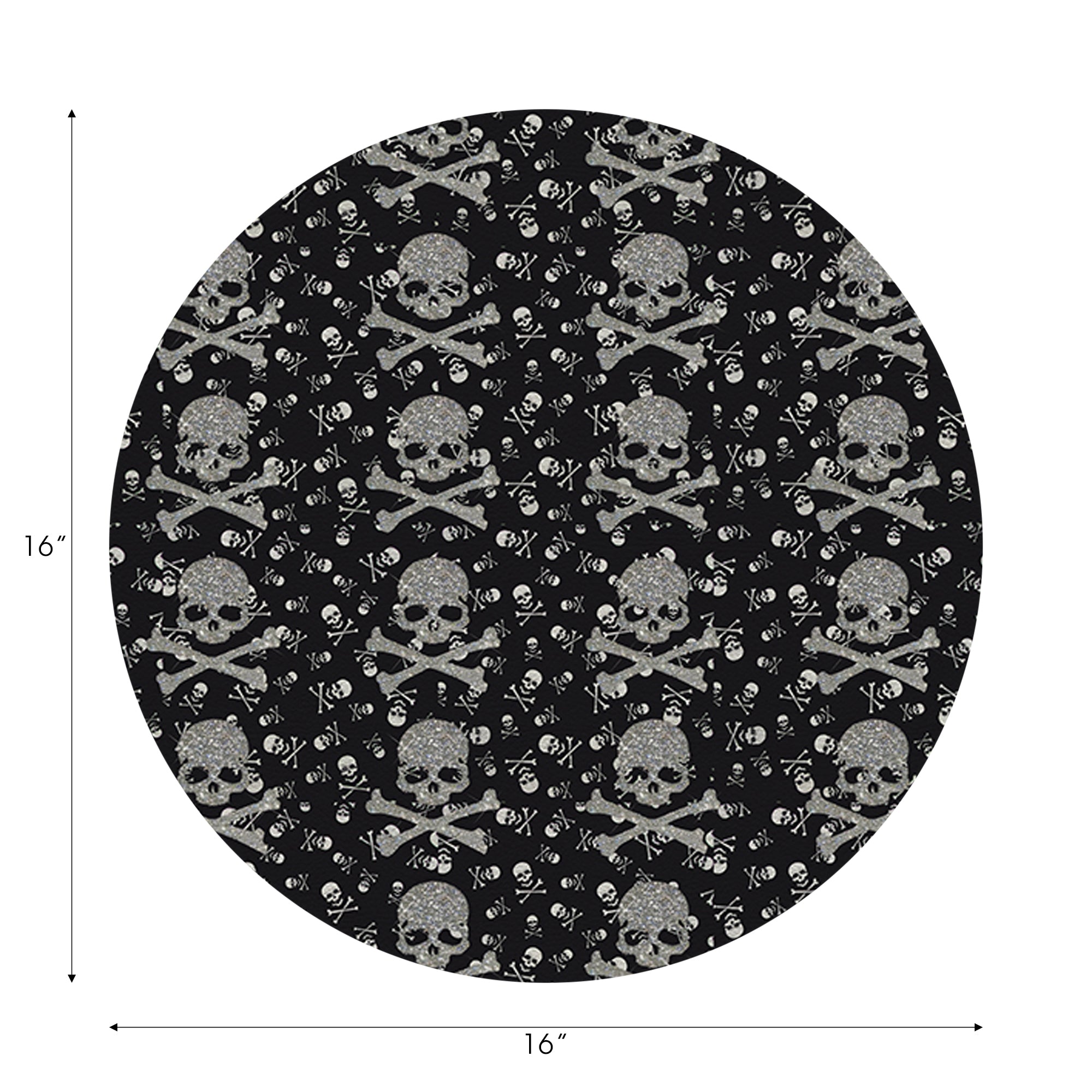 Crossbones Small Black Vegan Leather Round Pebble Placemat