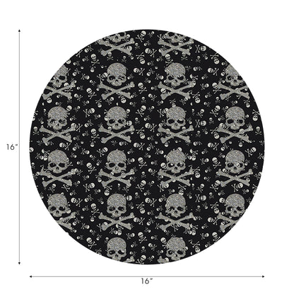 Crossbones Small Black Vegan Leather Round Pebble Placemat