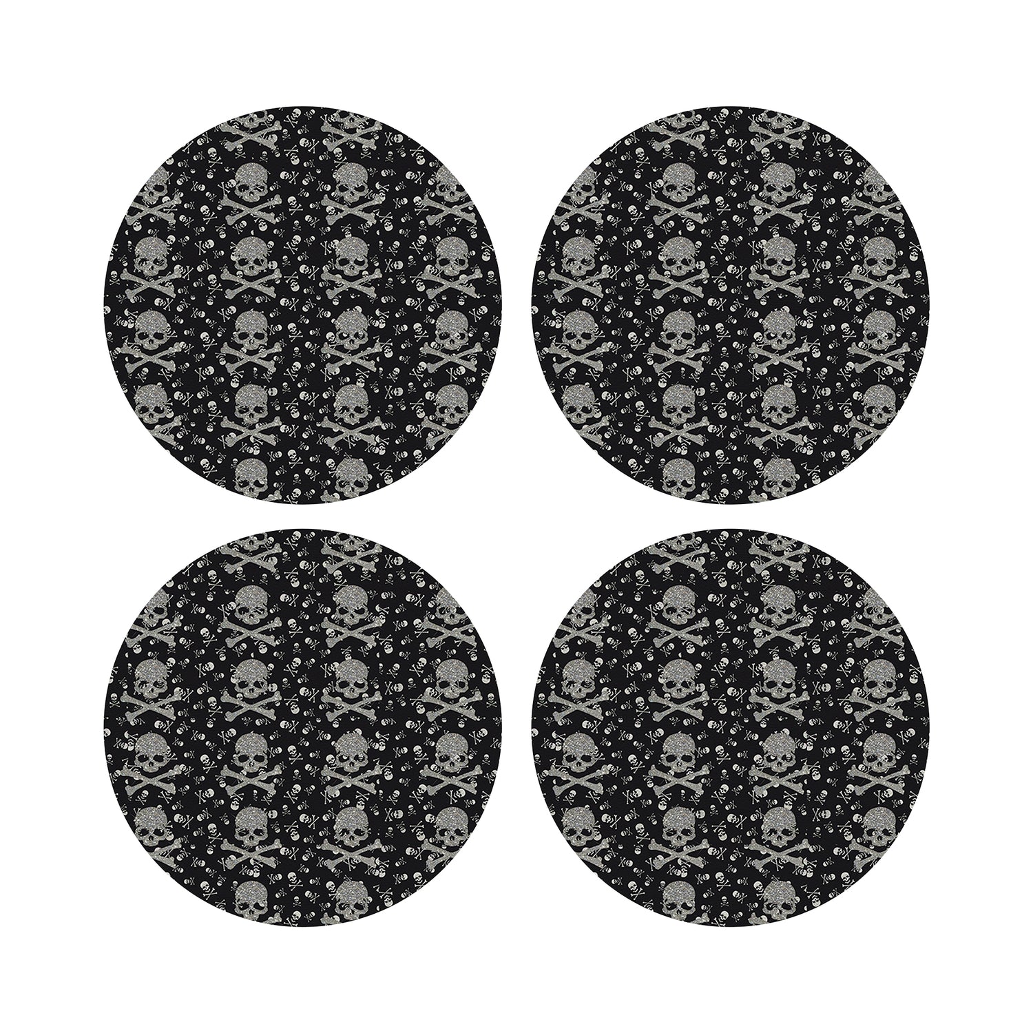 Crossbones Small Black 16&quot; Round Pebble Placemat Set of 4 - nicolettemayer.com