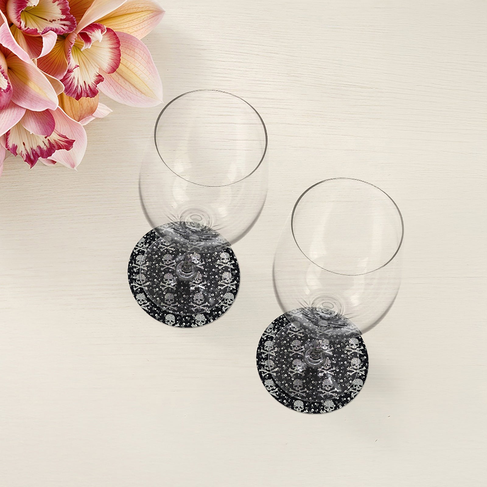 Crossbones Small Black Vegan Leather Round Coasters