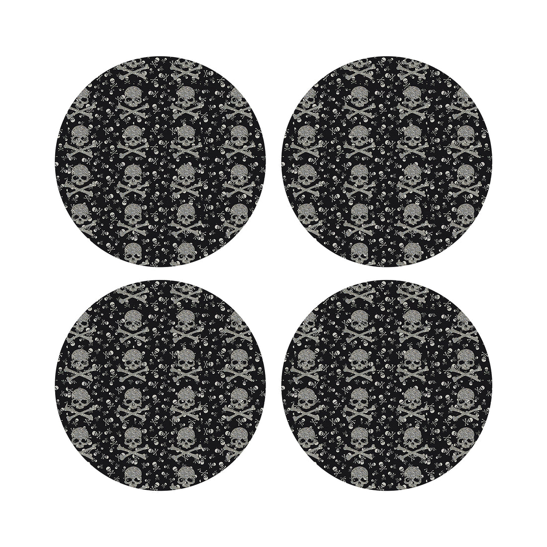 Crossbones Small Black Vegan Leather Round Coasters