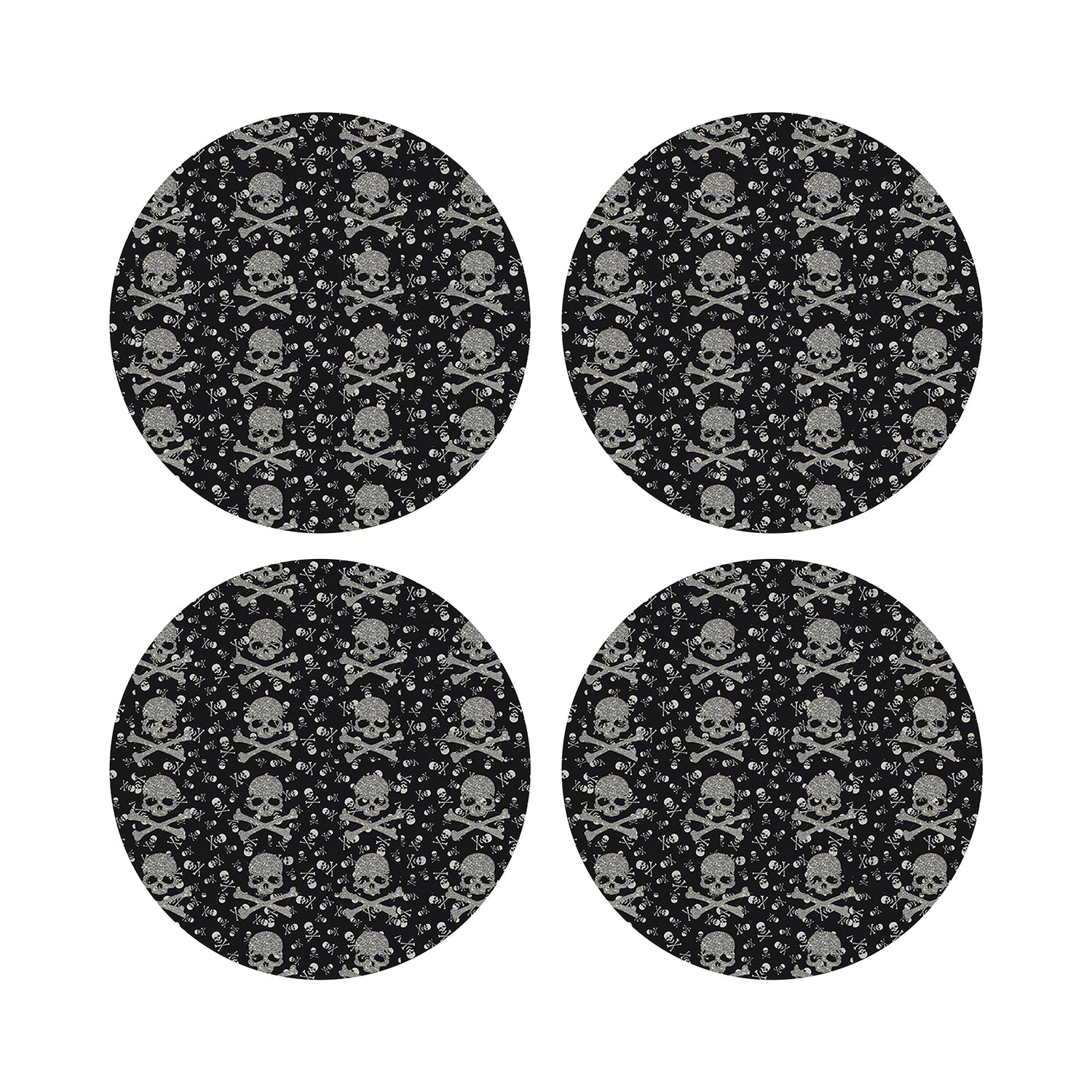 Crossbones Small Black Vegan Leather Round Coasters