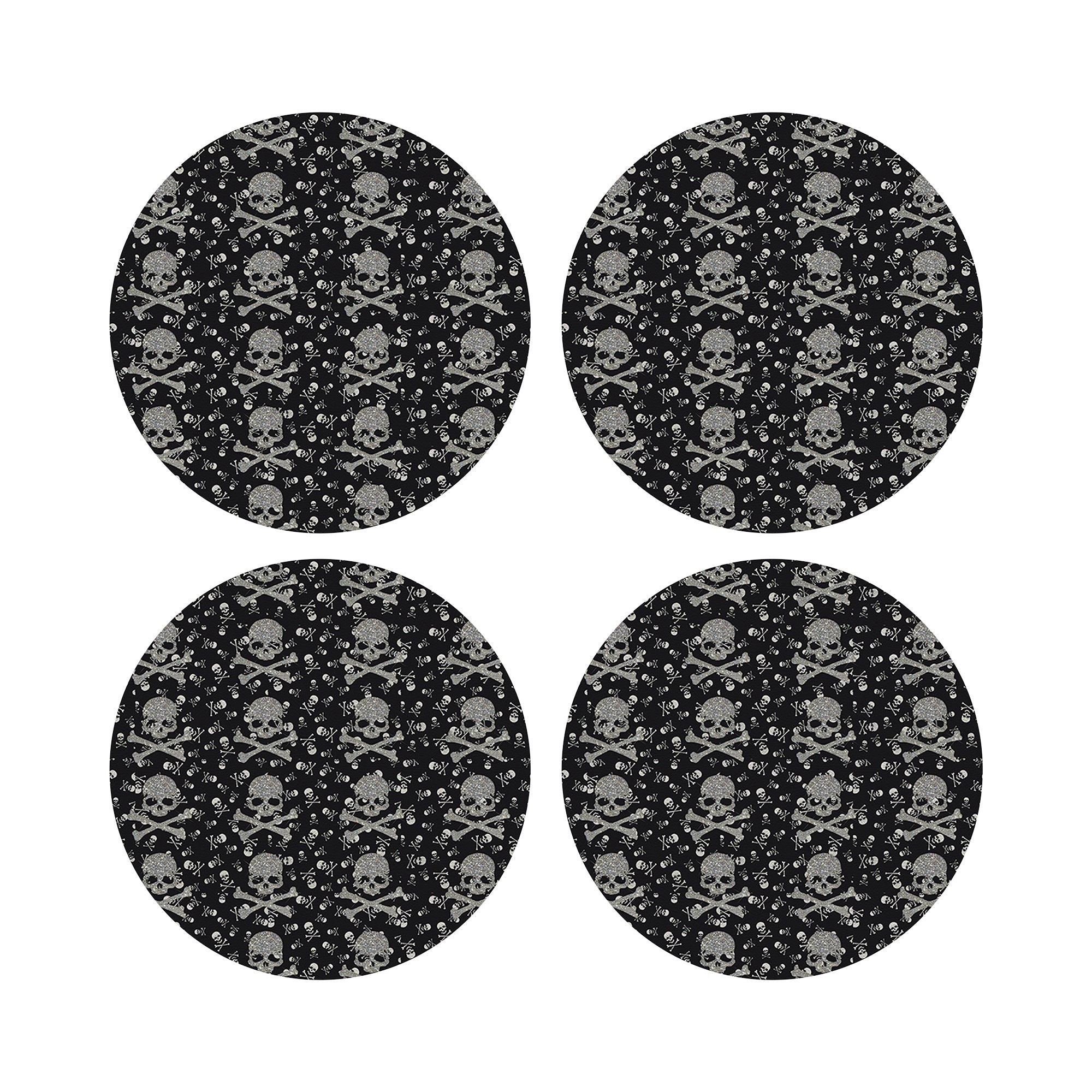 Crossbones Small Black Vegan Leather Round Coasters
