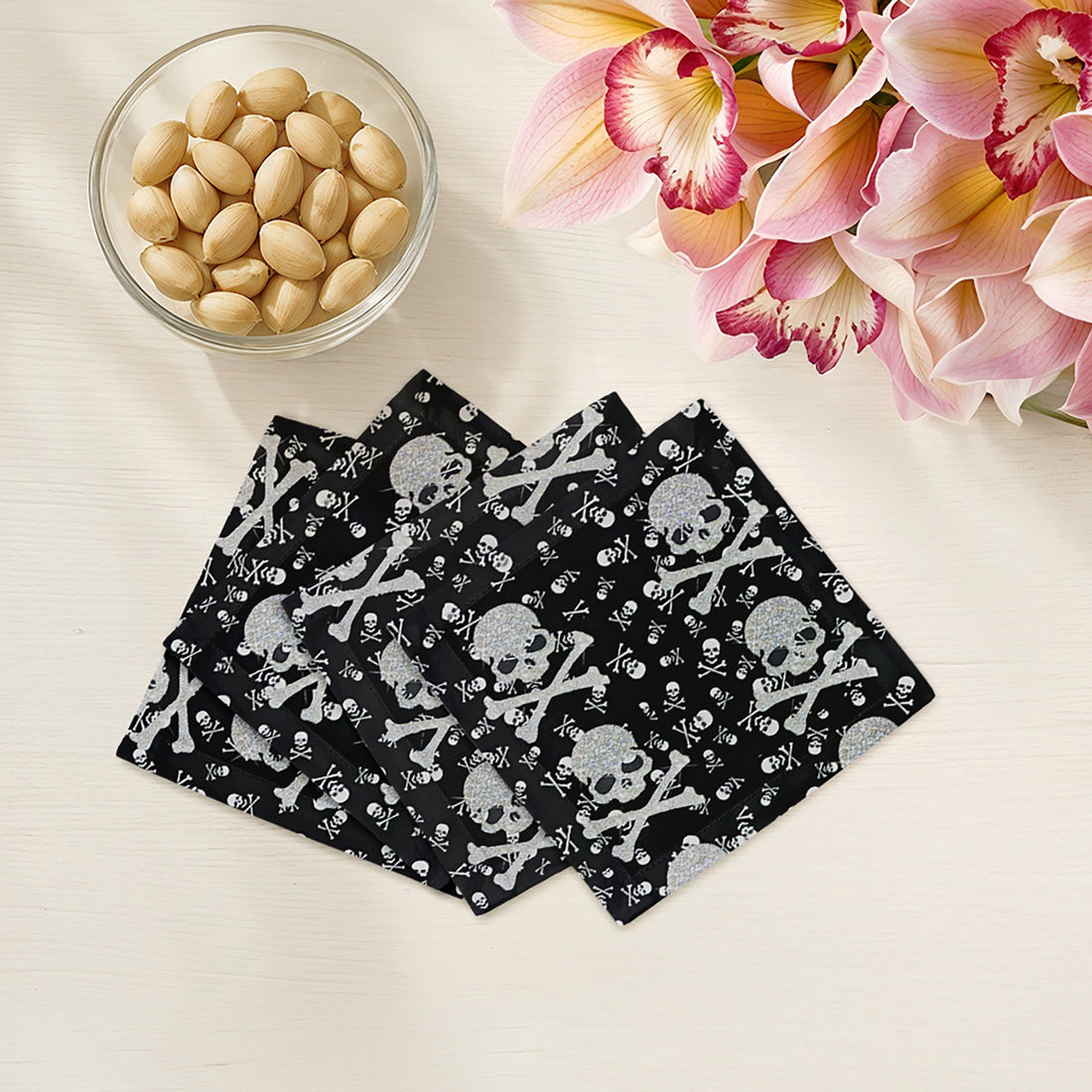Crossbones Small Cotton Sateen Cocktail Napkins