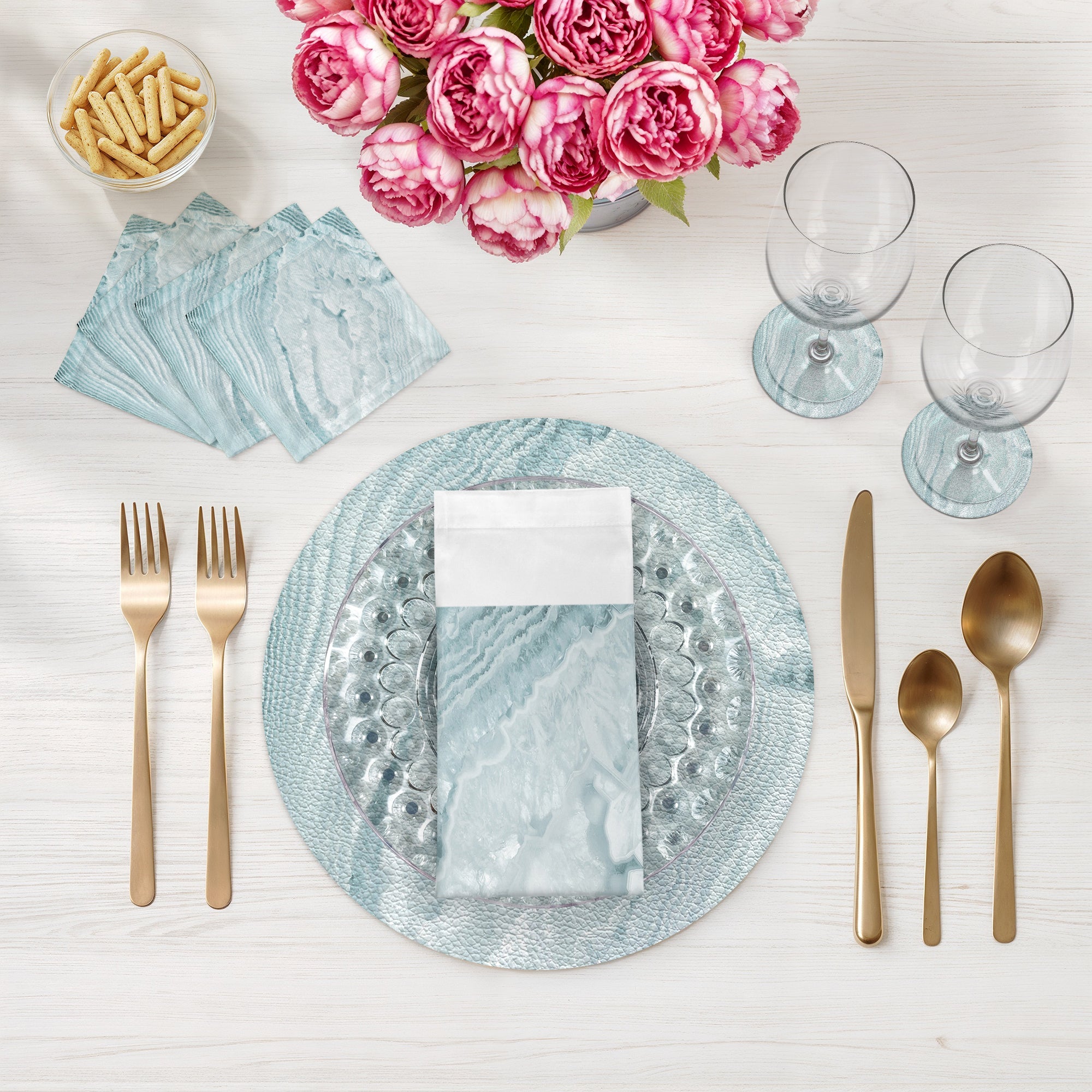 Solid Bluebell Cotton Sateen Cocktail Napkins - nicolettemayer.com