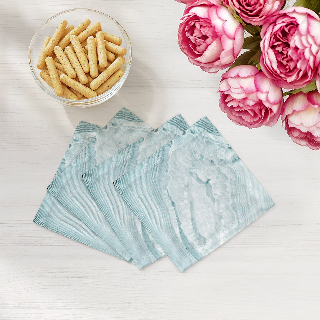 Solid Bluebell Cotton Sateen Cocktail Napkins - nicolettemayer.com