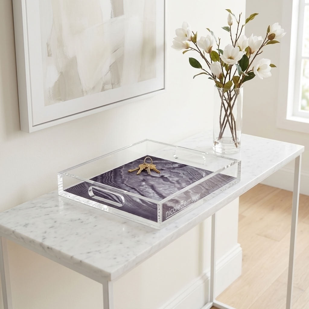 Crystal Aubergine Acrylic Decorative Tray, 12 x 12 in., 15 x 15 in., 18 x 18 in. by Nicolette Mayer