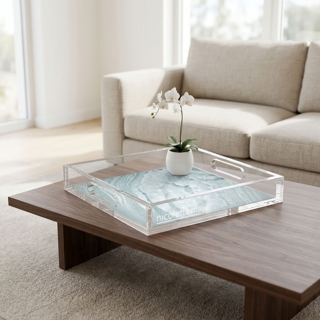Crystal Bluebell Acrylic Decorative Tray, 12 x 12 in., 15 x 15 in., 18 x 18 in. by Nicolette Mayer