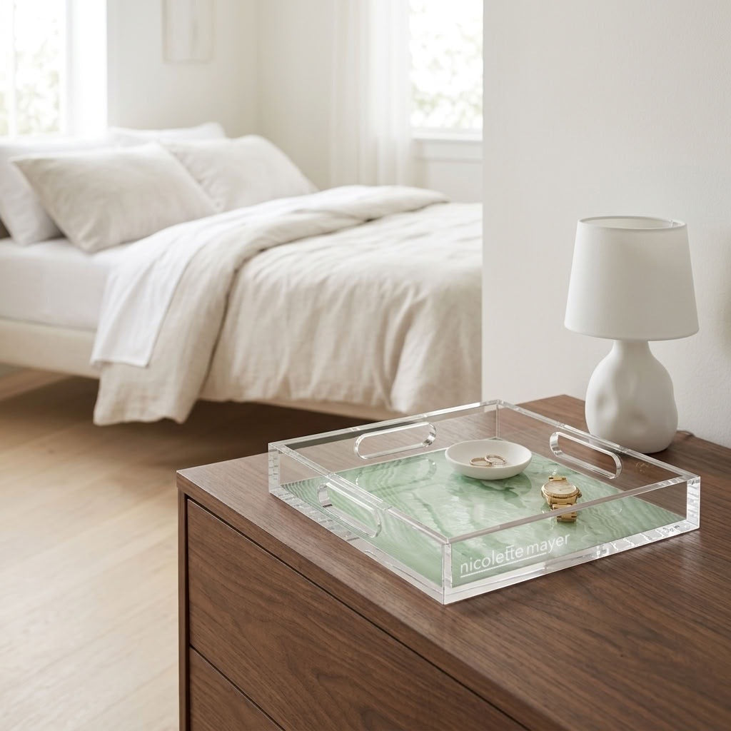 Crystal Celadon Acrylic Decorative Tray, 12 x 12 in., 15 x 15 in., 18 x 18 in. by Nicolette Mayer
