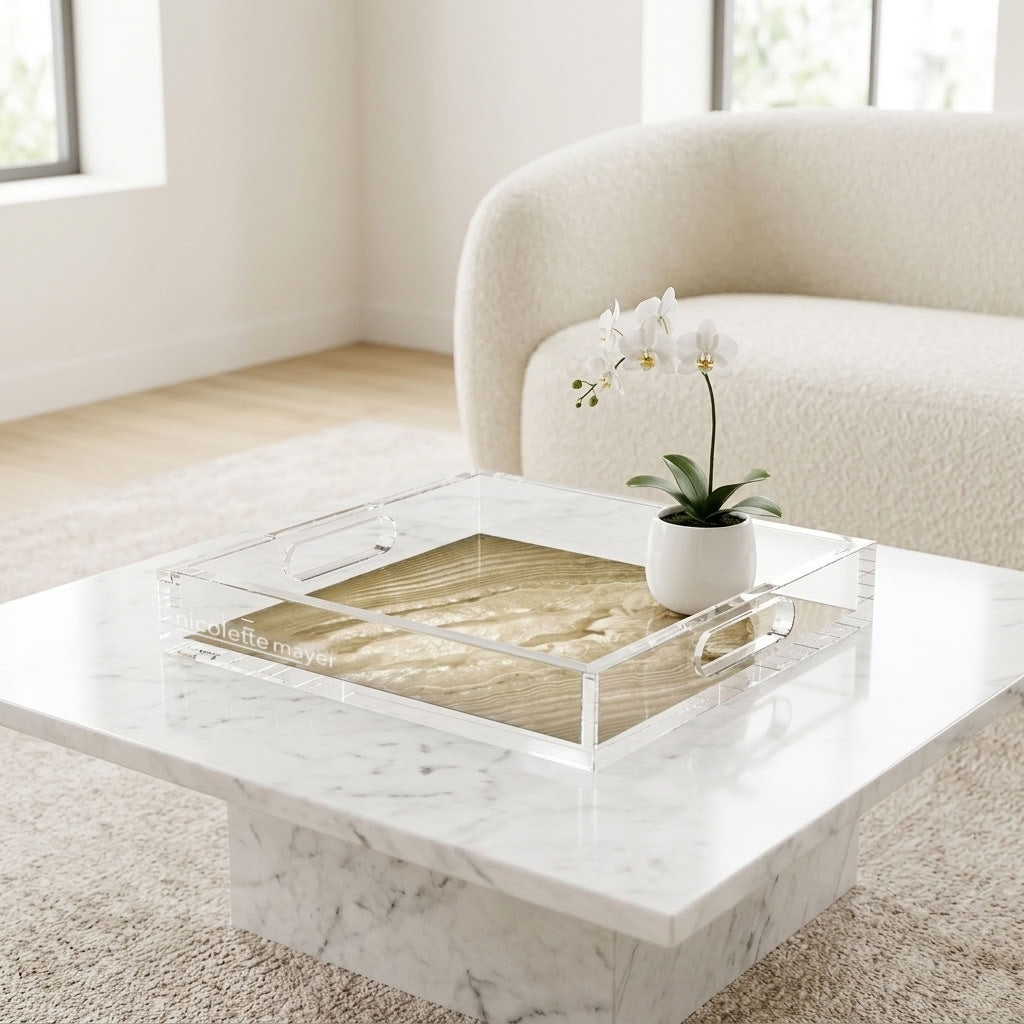 Crystal Dark Gold Acrylic Decorative Tray, 12 x 12 in., 15 x 15 in., 18 x 18 in. by Nicolette Mayer