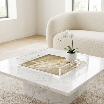 Crystal Dark Gold Acrylic Decorative Tray, 12 x 12 in., 15 x 15 in., 18 x 18 in. by Nicolette Mayer