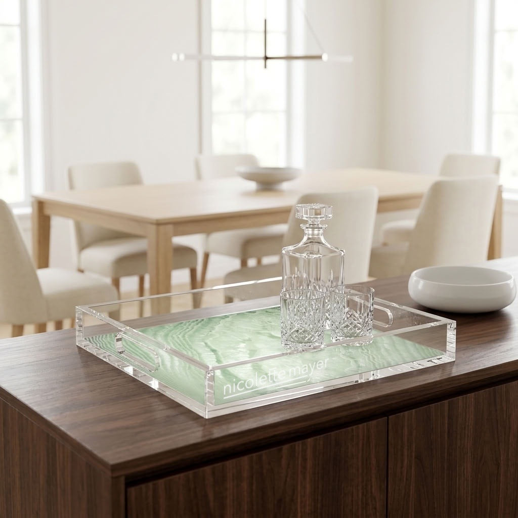 Crystal Eucalyptus Acrylic Decorative Tray, 12 x 12 in., 15 x 15 in., 18 x 18 in. by Nicolette Mayer