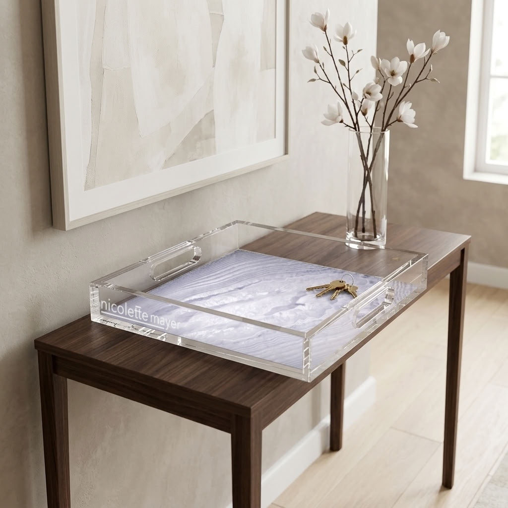 Crystal Hydrangea Acrylic Decorative Tray, 12 x 12 in., 15 x 15 in., 18 x 18 in. by Nicolette Mayer