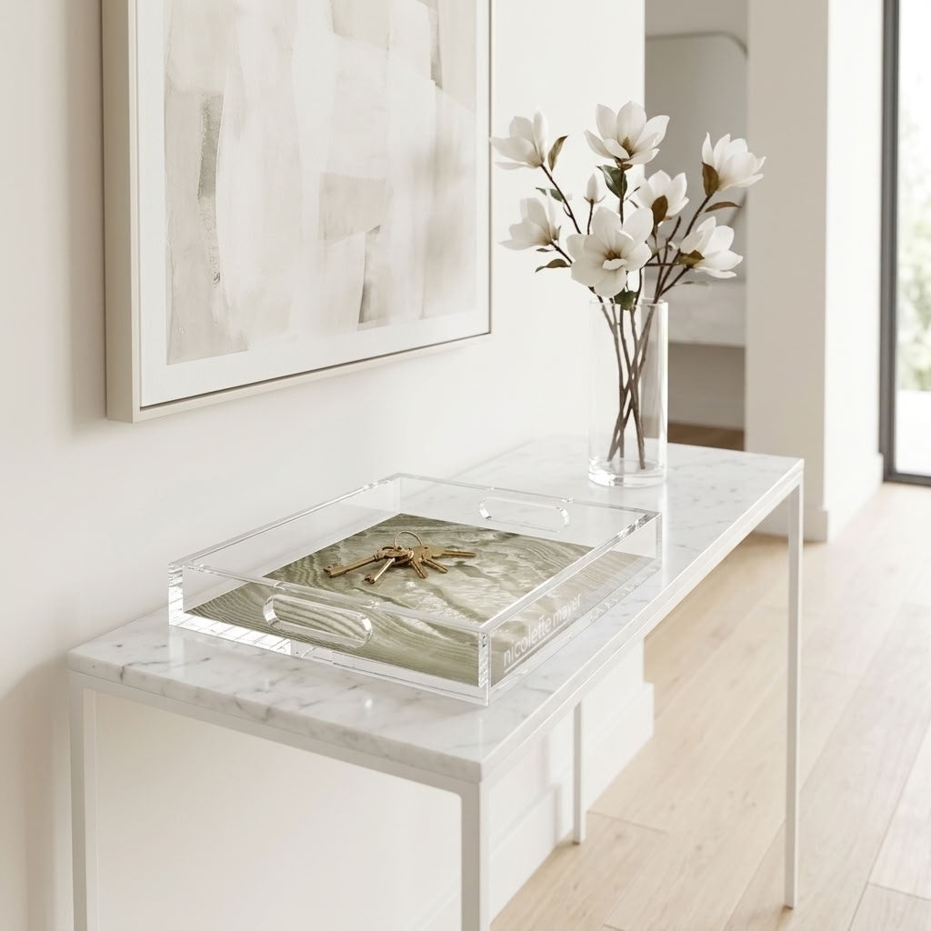 Crystal Khaki Acrylic Decorative Tray, 12 x 12 in., 15 x 15 in., 18 x 18 in. by Nicolette Mayer