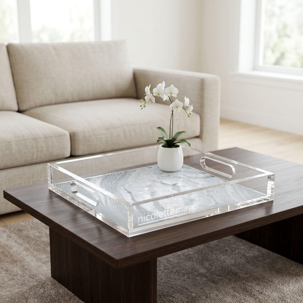 Crystal Light Silver Acrylic Decorative Tray, 12 x 12 in., 15 x 15 in., 18 x 18 in. by Nicolette Mayer