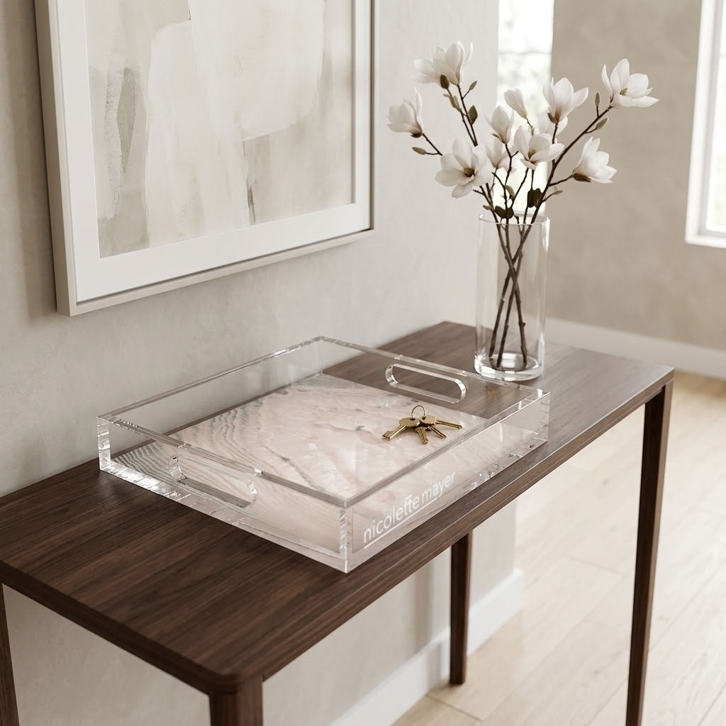 Crystal Lux Blush Acrylic Decorative Tray, 12 x 12 in., 15 x 15 in., 18 x 18 in. by Nicolette Mayer