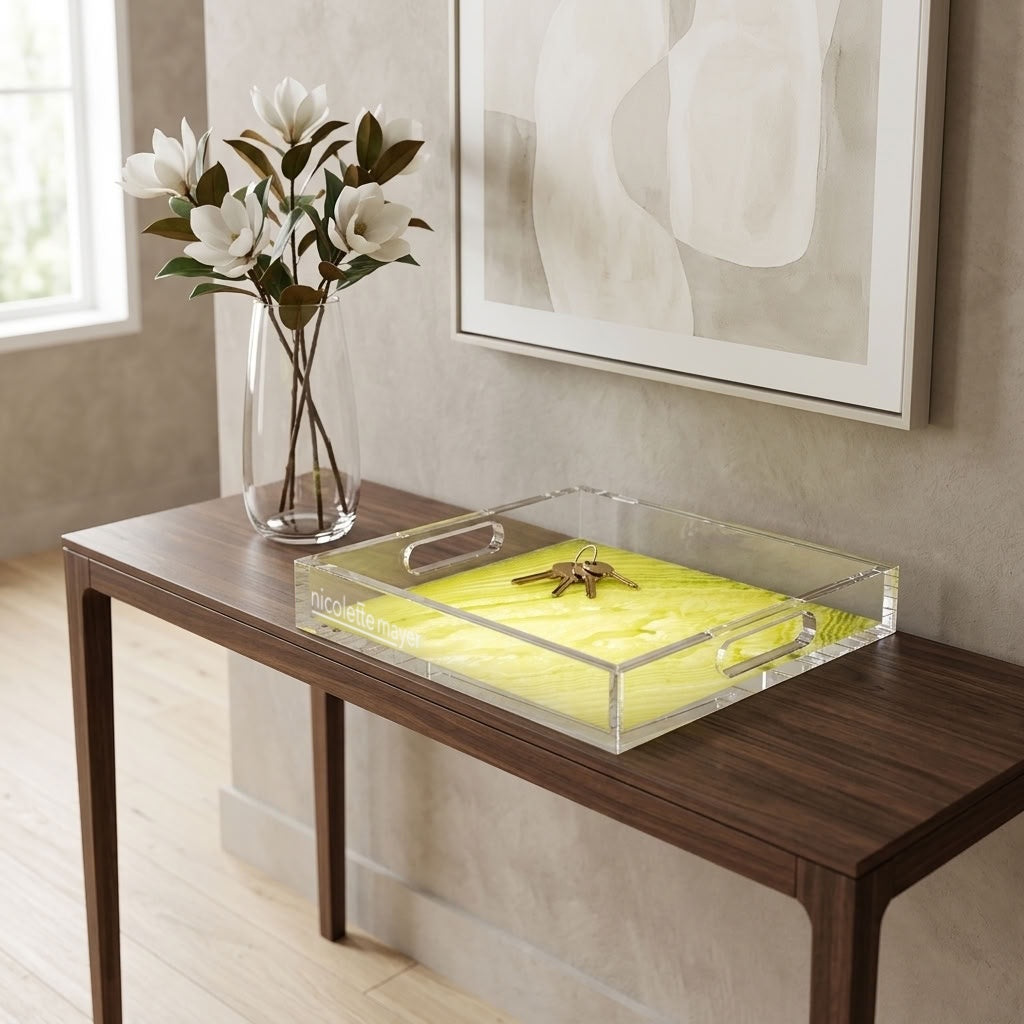 Crystal Mod Yellow Acrylic Decorative Tray, 12 x 12 in., 15 x 15 in., 18 x 18 in. by Nicolette Mayer
