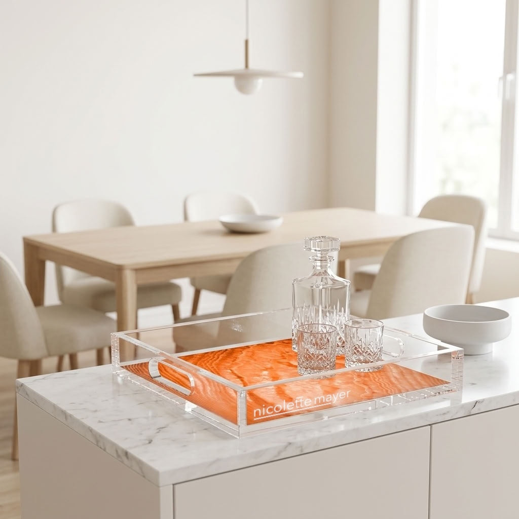 Crystal Orange Acrylic Decorative Tray, 12 x 12 in., 15 x 15 in., 18 x 18 in. by Nicolette Mayer