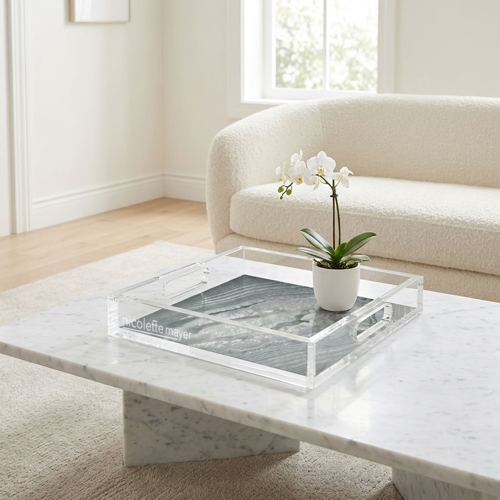 Crystal Platinum Acrylic Decorative Tray, 12 x 12 in., 15 x 15 in., 18 x 18 in. by Nicolette Mayer