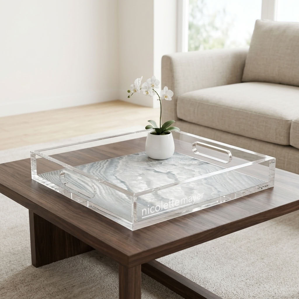 Crystal White Acrylic Decorative Tray, 12 x 12 in., 15 x 15 in., 18 x 18 in. by Nicolette Mayer