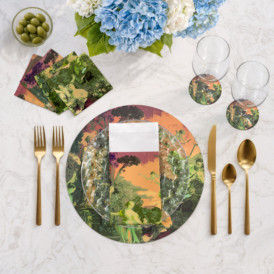 Cyprus Picnic Acid Green Vegan Leather Round Pebble Placemat