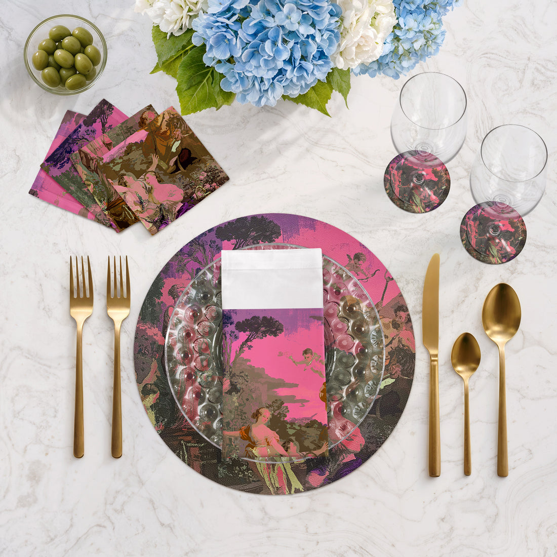 Cyprus Picnic Pop Pink 16" Round Pebble Placemats, Set of 4 - nicolettemayer.com