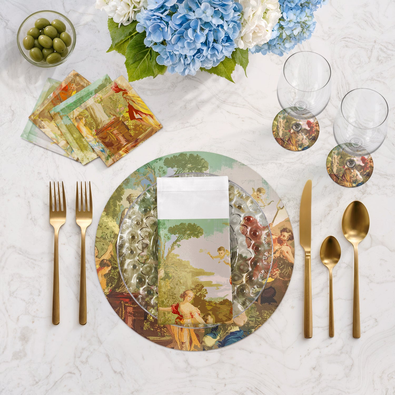 Cyprus Picnic Vintage Cotton Sateen Dinner Napkins - nicolettemayer.com