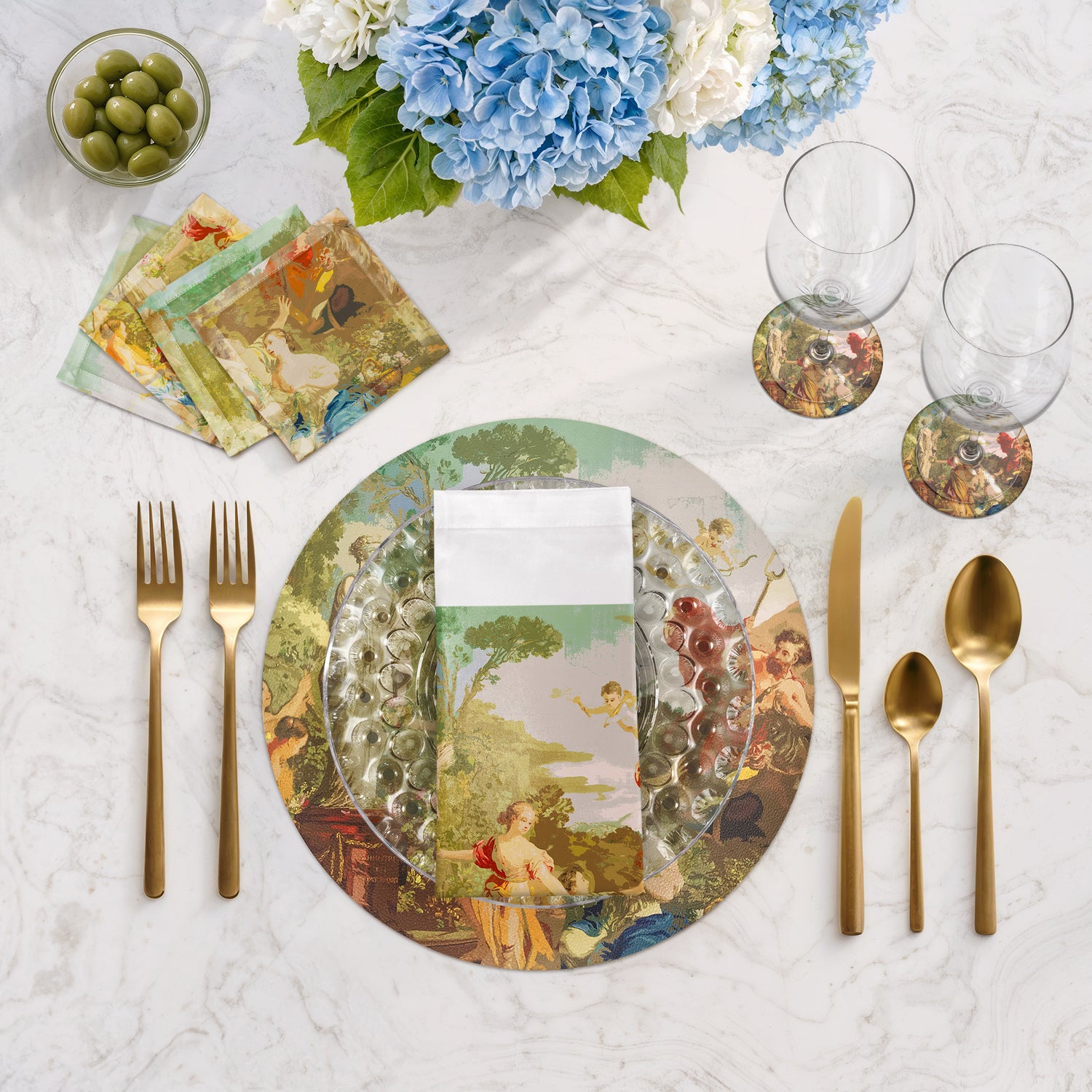 Cyprus Picnic Vintage Cotton Sateen Cocktail Napkins