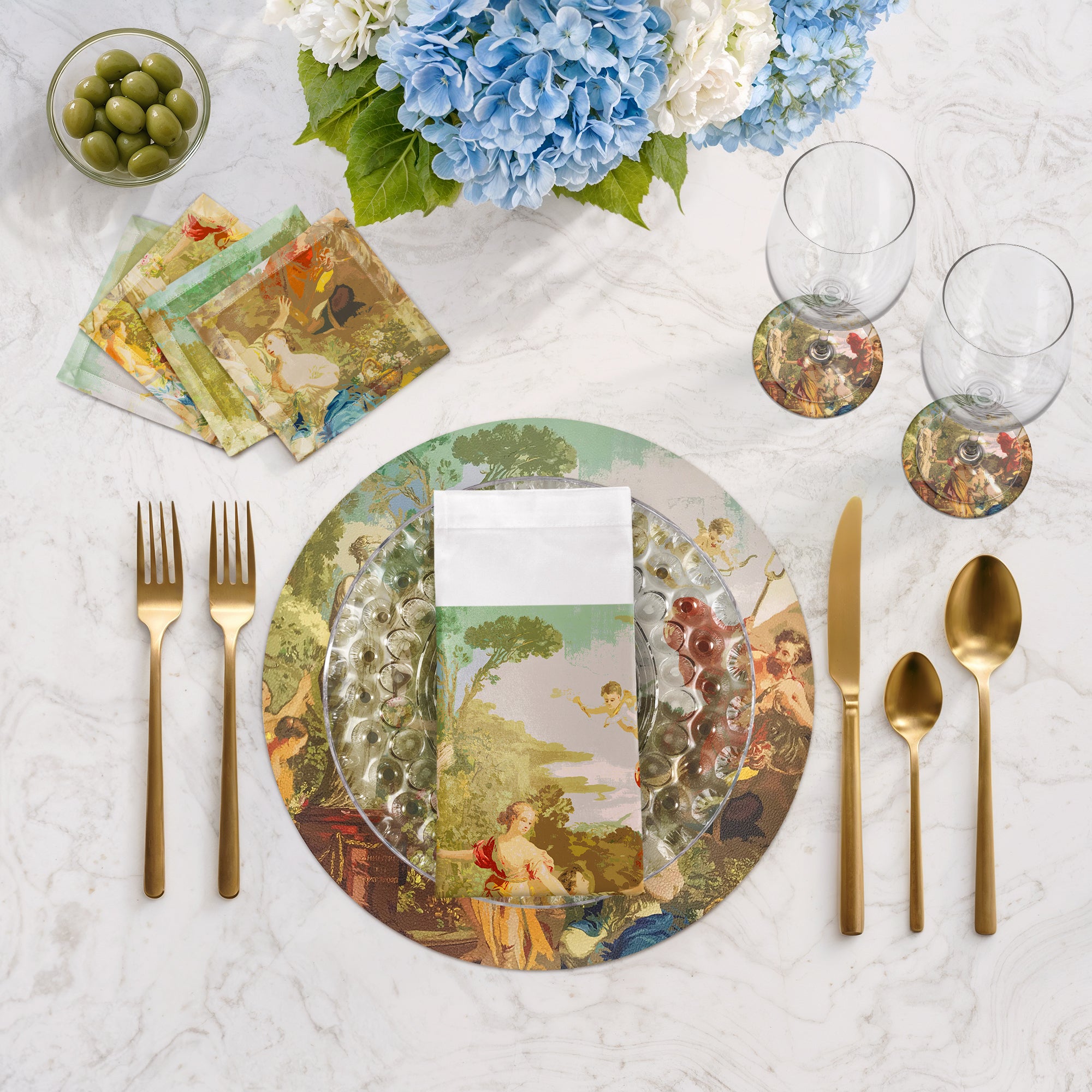 Cyprus Picnic Vintage Cotton Sateen Cocktail Napkins