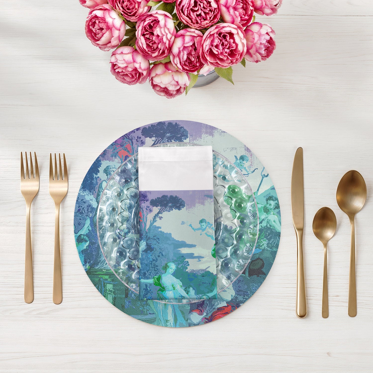 CYPRUS PICNIC CYAN 22"X22" HEMSTITCH DINNER NAPKIN, SET OF 4 - nicolettemayer.com