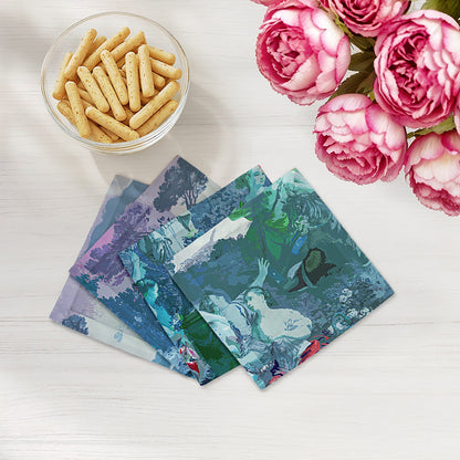 CYPRUS PICNIC CYAN 6"X6" HEMSTITCH COCKTAIL NAPKINS, SET OF 4 - nicolettemayer.com