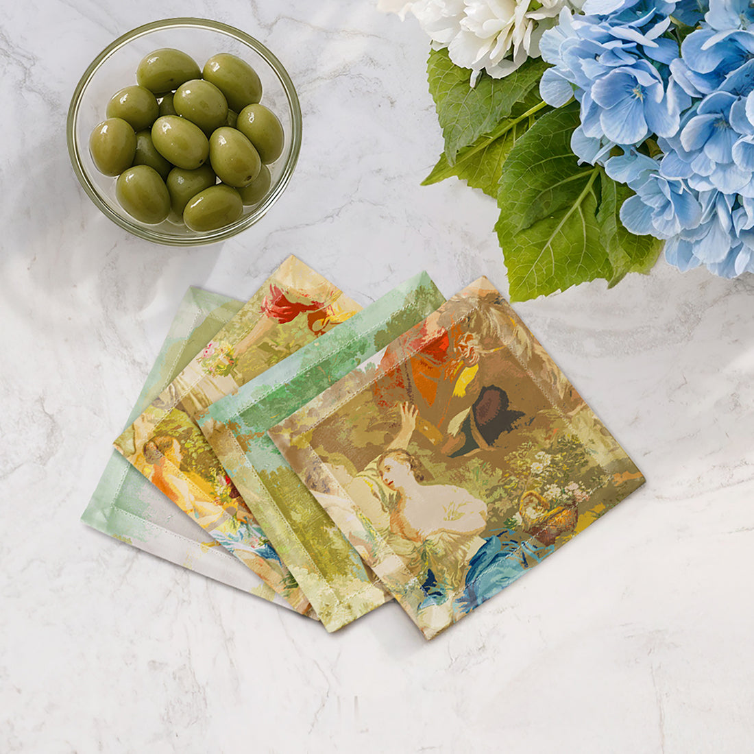 CYPRUS PICNIC VINTAGE 6"X6" HEMSTITCH COCKTAIL NAPKINS, SET OF 4 - nicolettemayer.com
