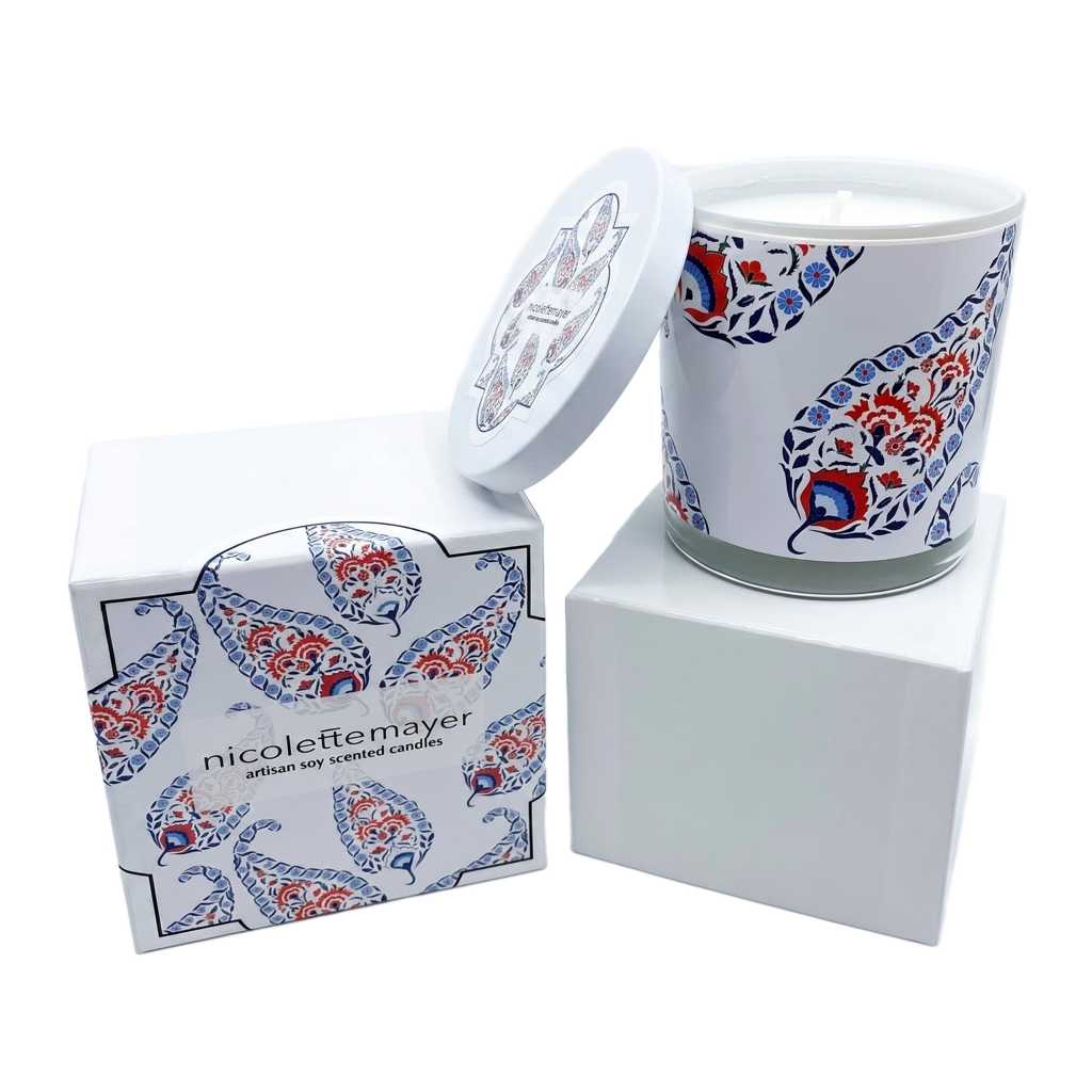 Indian Paisley Red Blue Candle
