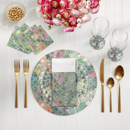 Defosse Trellis Brandun Vegan Leather Round Pebble Placemat