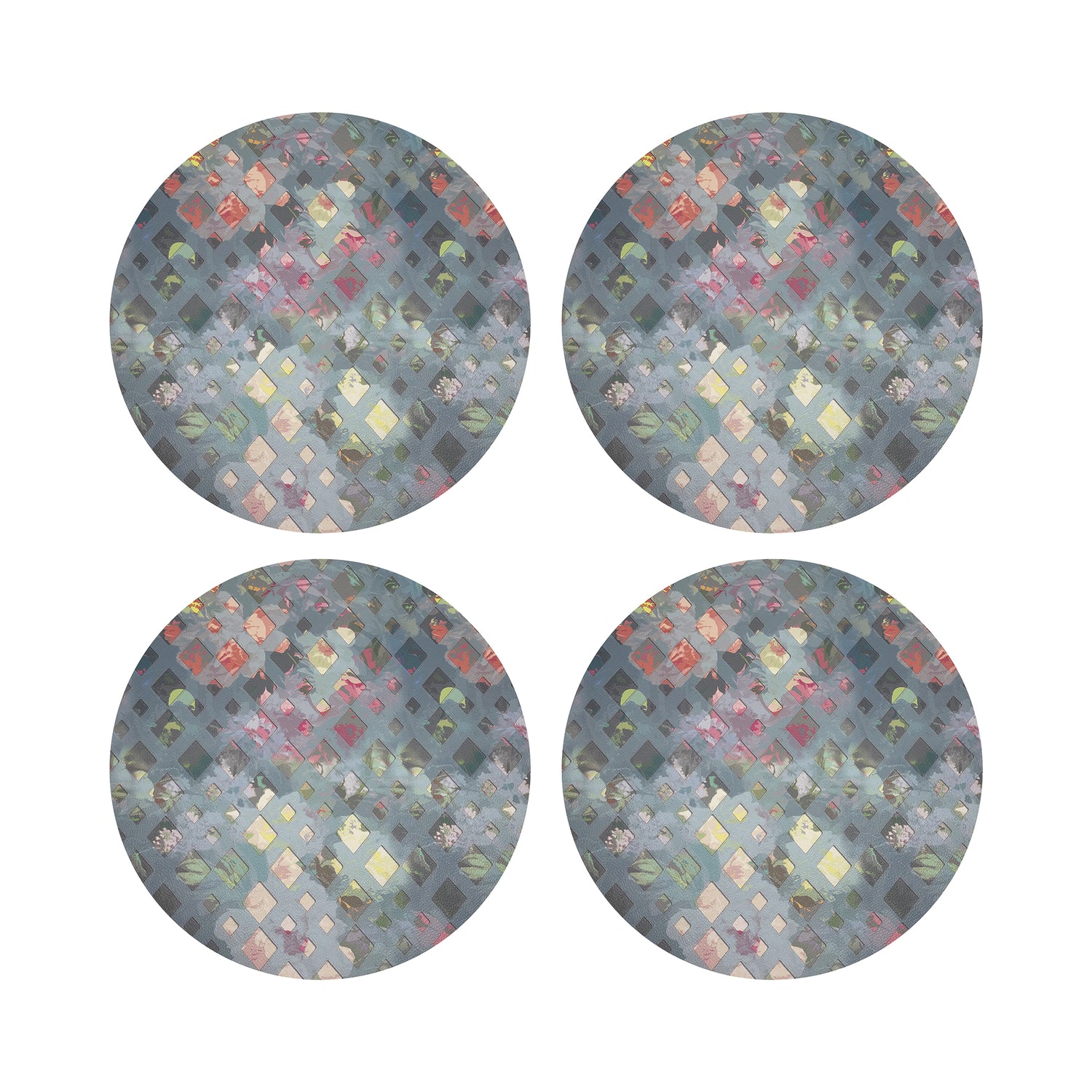 Defosse Trellis Perlblau 16&quot; Round Pebble Placemats, Set of 4 - nicolettemayer.com
