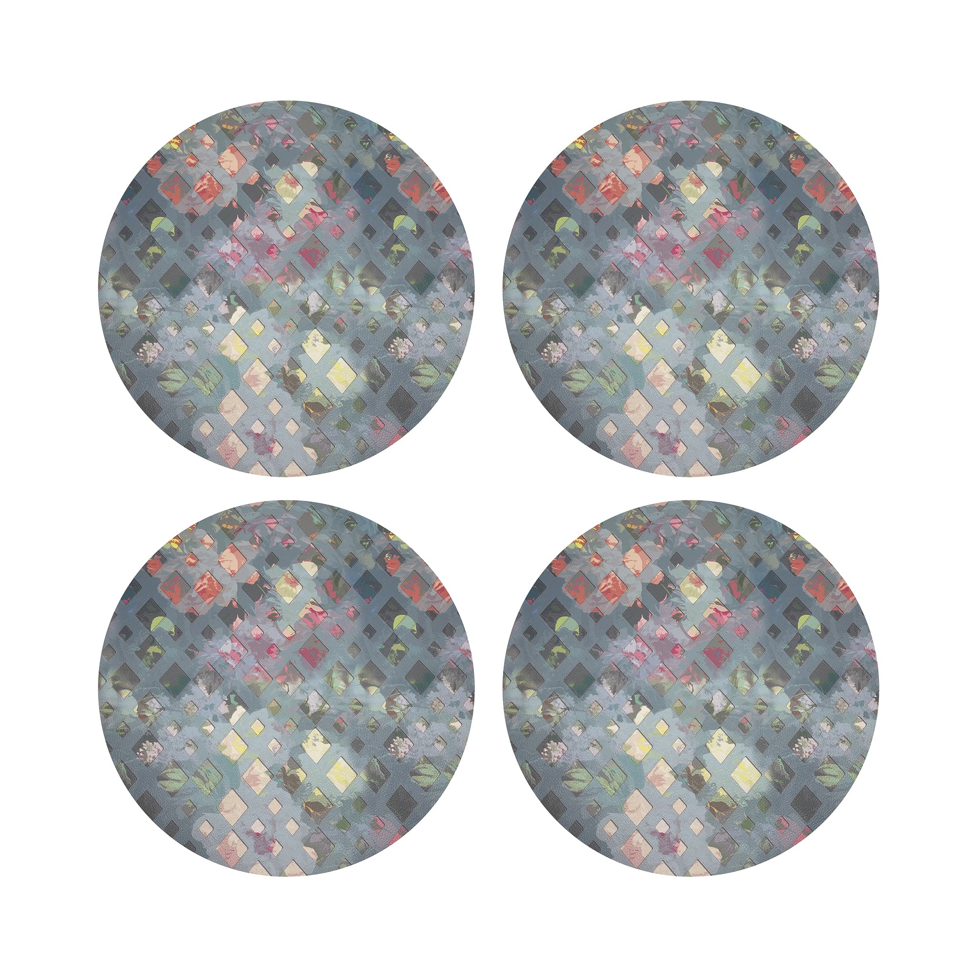 Defosse Trellis Perlblau 16&quot; Round Pebble Placemats, Set of 4 - nicolettemayer.com
