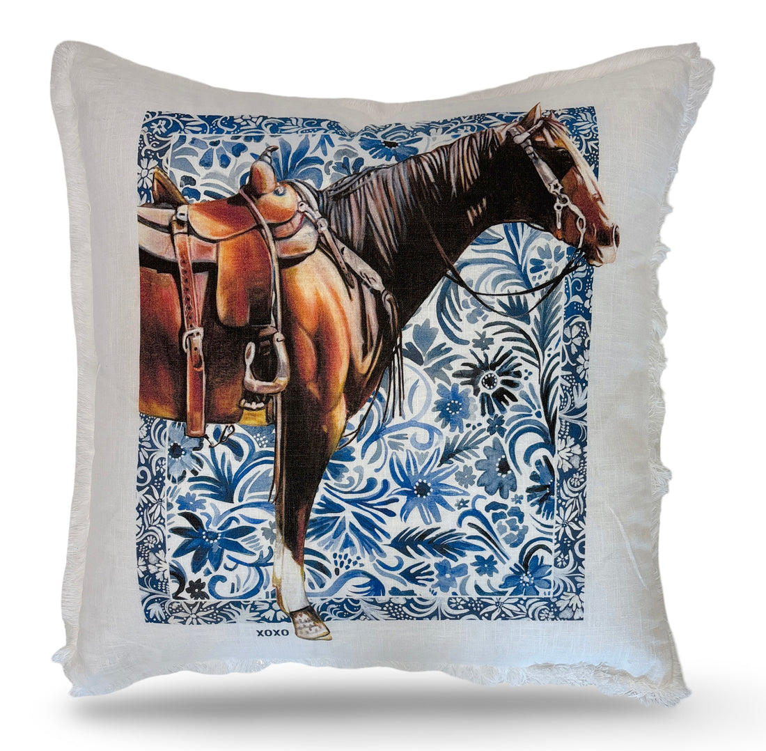 Denim Horse XOXO 22x22 White Fringe Pillow