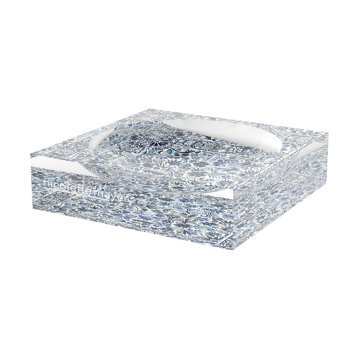Denim Flowers XOXO Acrylic Candy Catchall Dish, 6 x 6 in., 8 x 8 in. by Nicolette Mayer