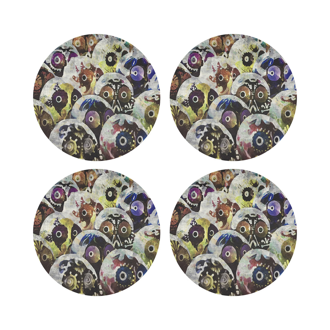 Dia De Los Muertos Rich Vegan Leather Round Coasters