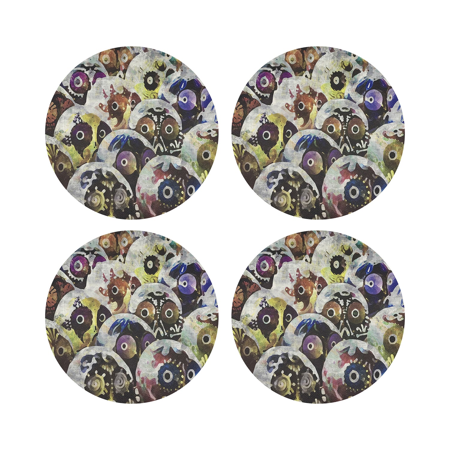Dia De Los Muertos Rich Vegan Leather Round Coasters