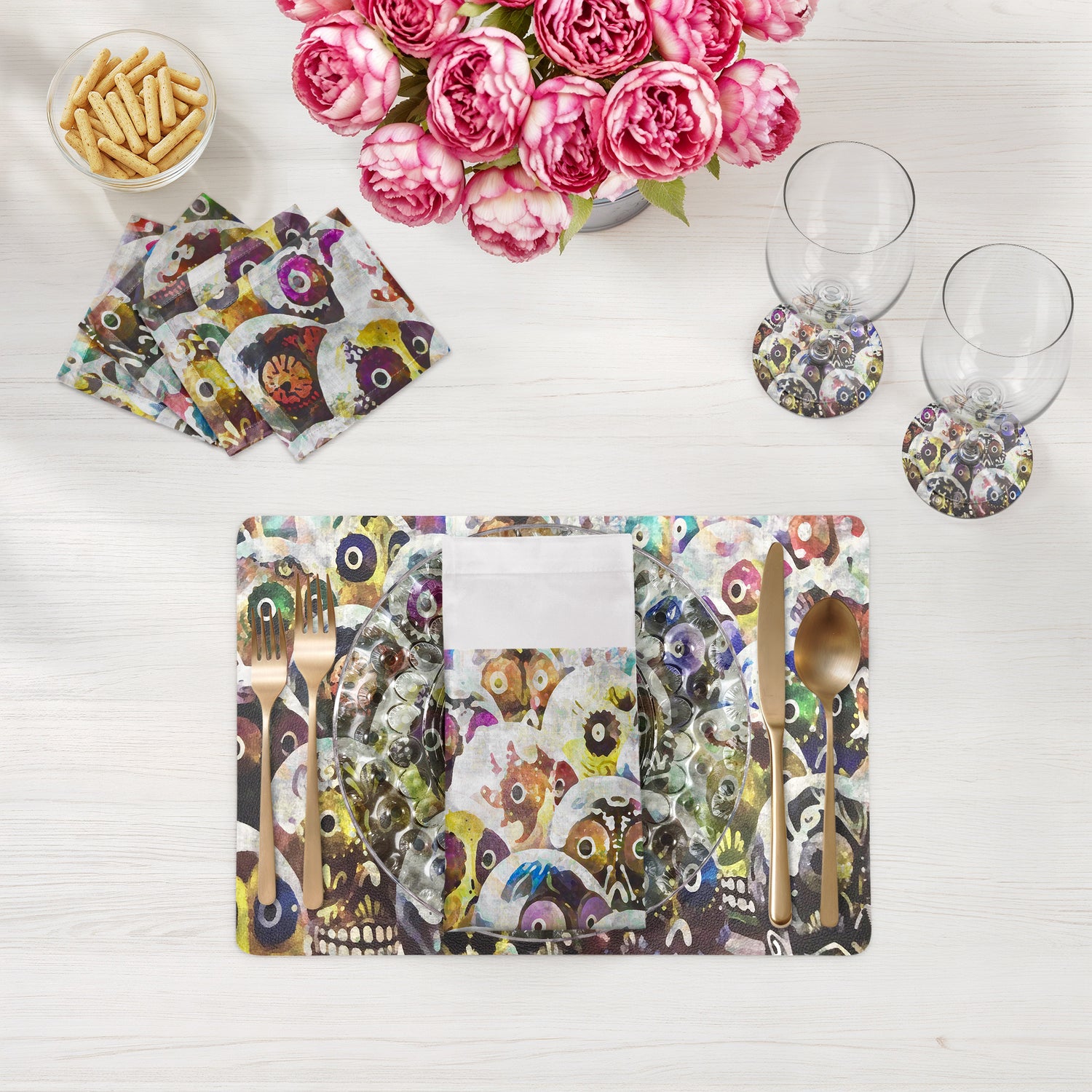 Dia De Los Muertos Rich Vegan Leather Round Coasters