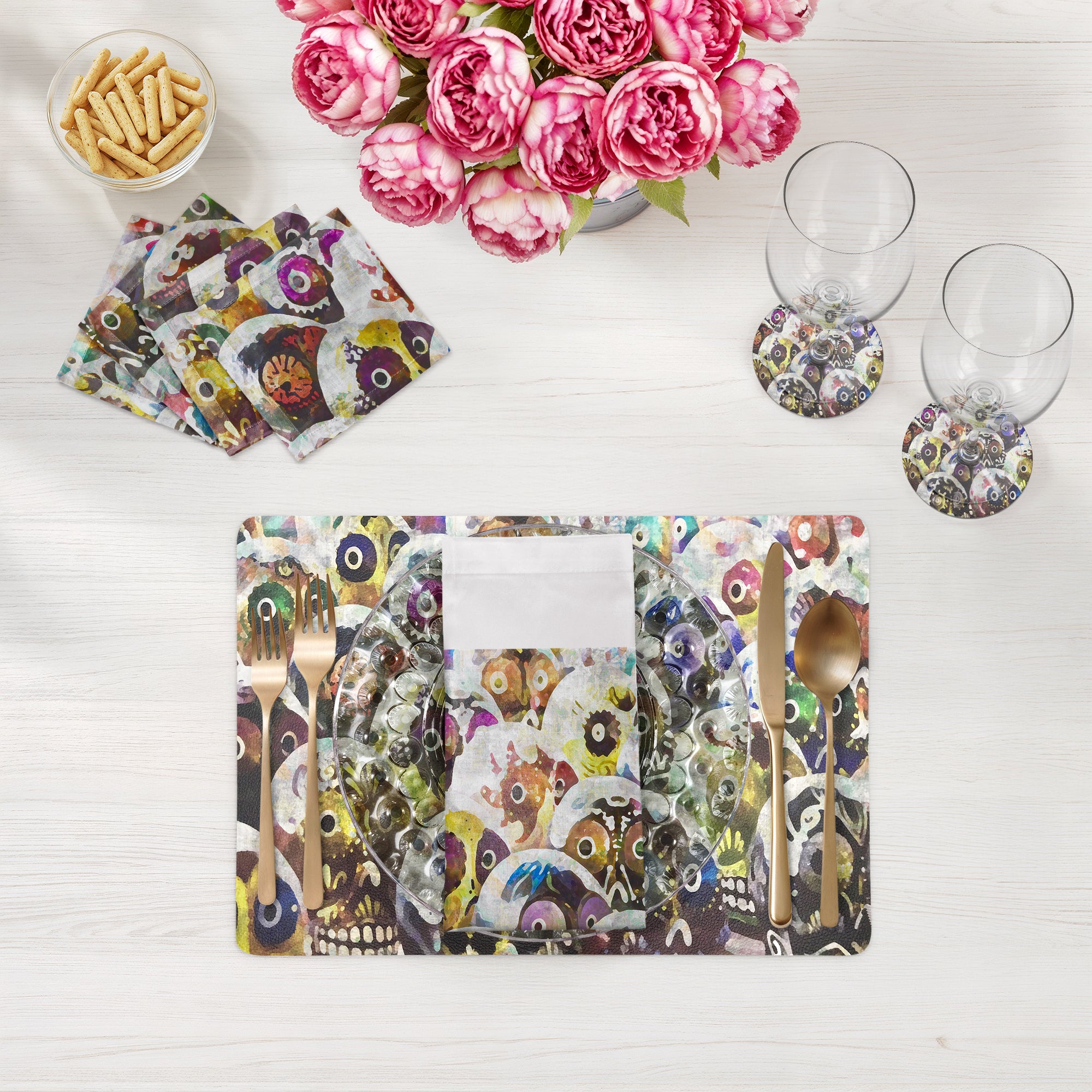Dia De Los Muertos Rich Vegan Leather Round Coasters