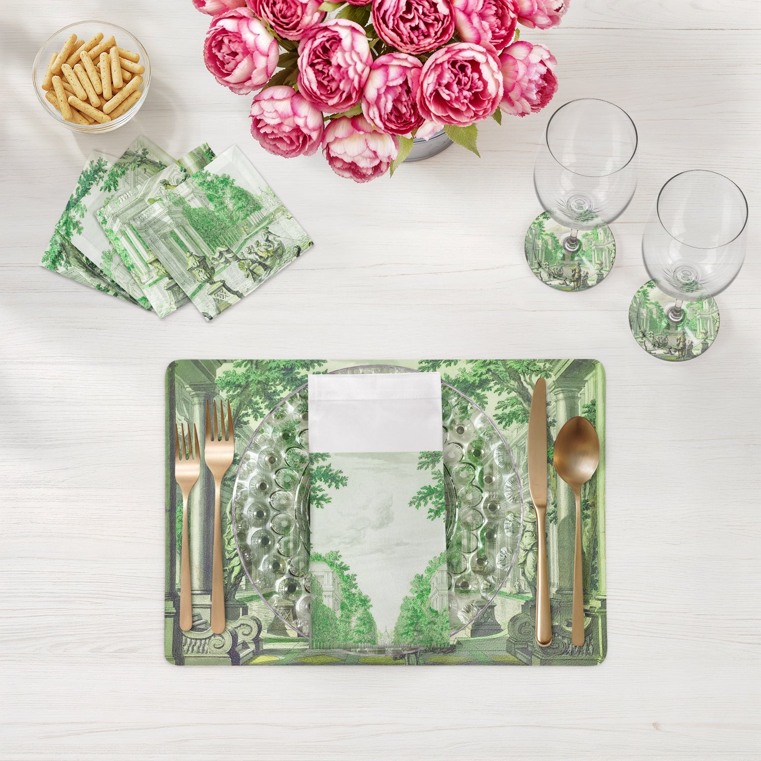 Set de table rectangulaire en galets vert de 17,5 cm, lot de 4