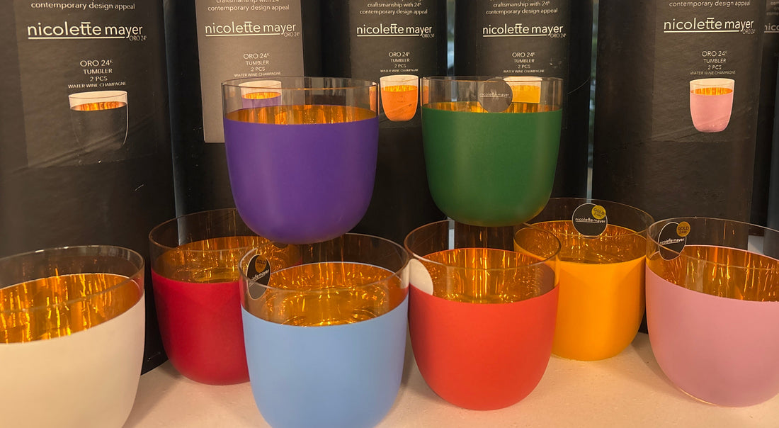 ORO24k Crystal 24k Universal Stemless Crystal Tumblers Wine, Soda, Water, Cocktails Set of 2 - nicolettemayer.com