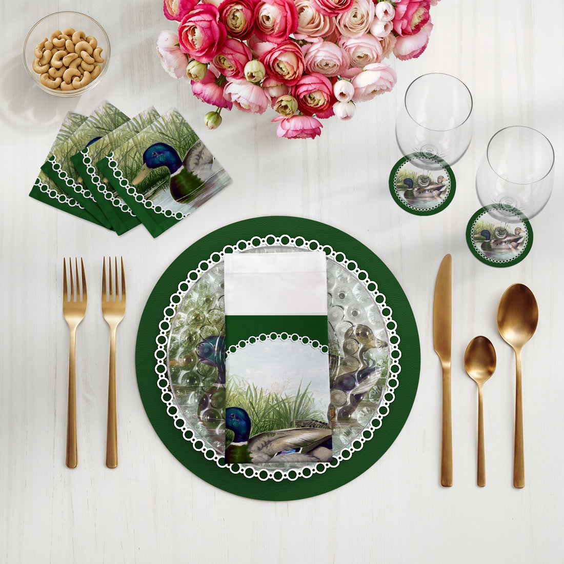 English Duck Pond Blue 16&quot; Round Pebble Placemat Set of 4 - nicolettemayer.com