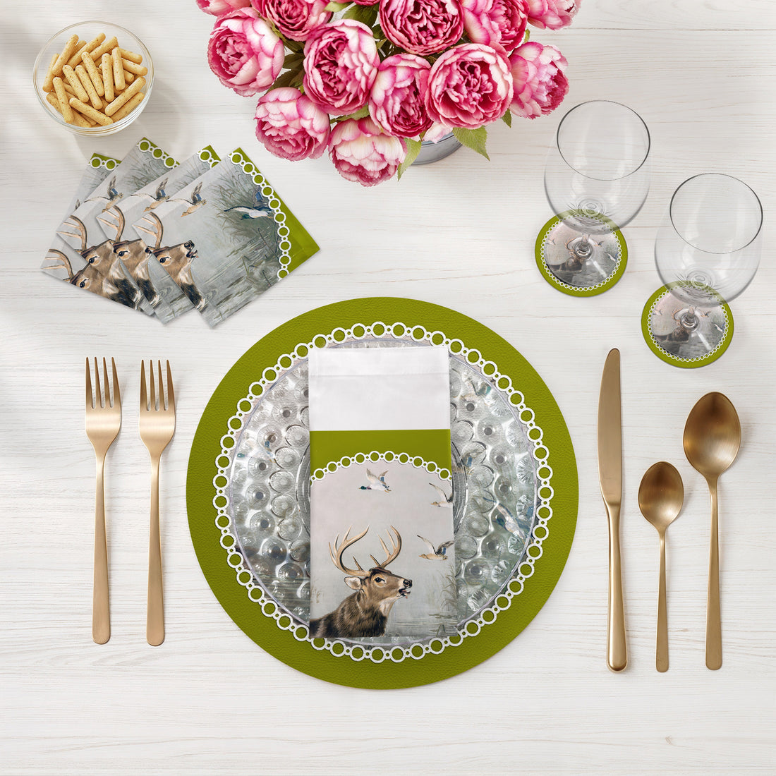 Set de 4 sets de table ronds en galets Chartreuse de 40 cm (16 po)