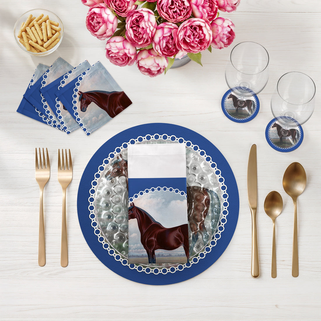 Lot de 4 sets de table ronds en galets bleus pur-sang anglais de 40 cm