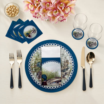 English Duck Pond Blue 16" Round Pebble Placemats, Set of 4 - nicolettemayer.com
