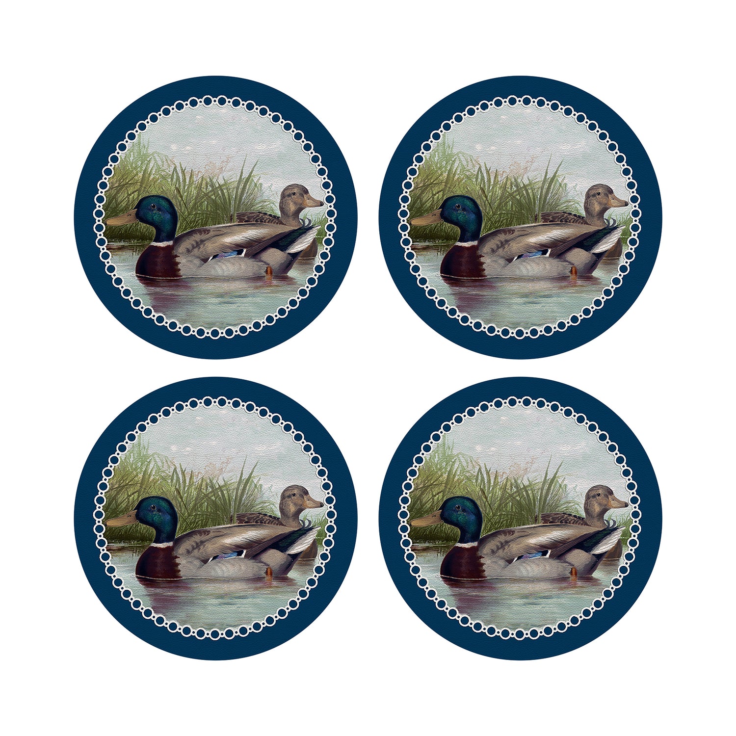 English Duck Pond Blue 16&quot; Round Pebble Placemat Set of 4 - nicolettemayer.com
